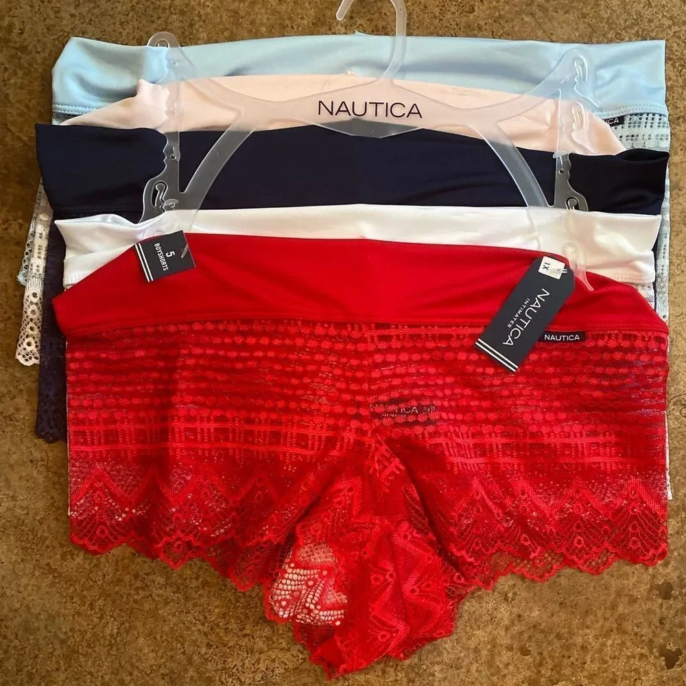 NEW Nautica super soft lace boy leg boy shorts‎ 5 pack underwear panties
